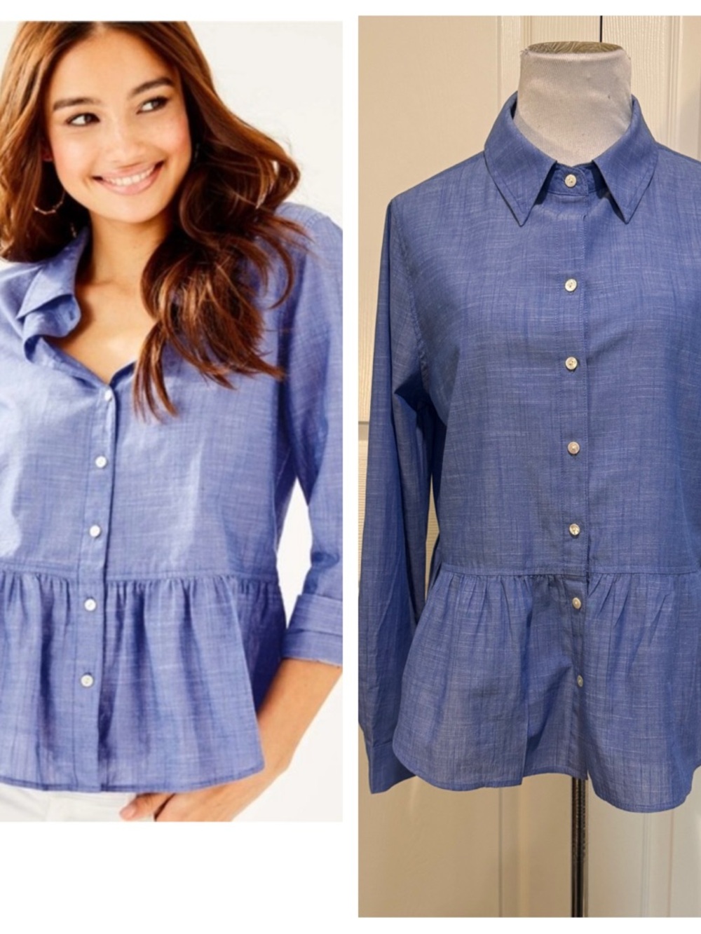 Lilly Pulitzer Blue Cotton Carina Button Down Peplum Blouse